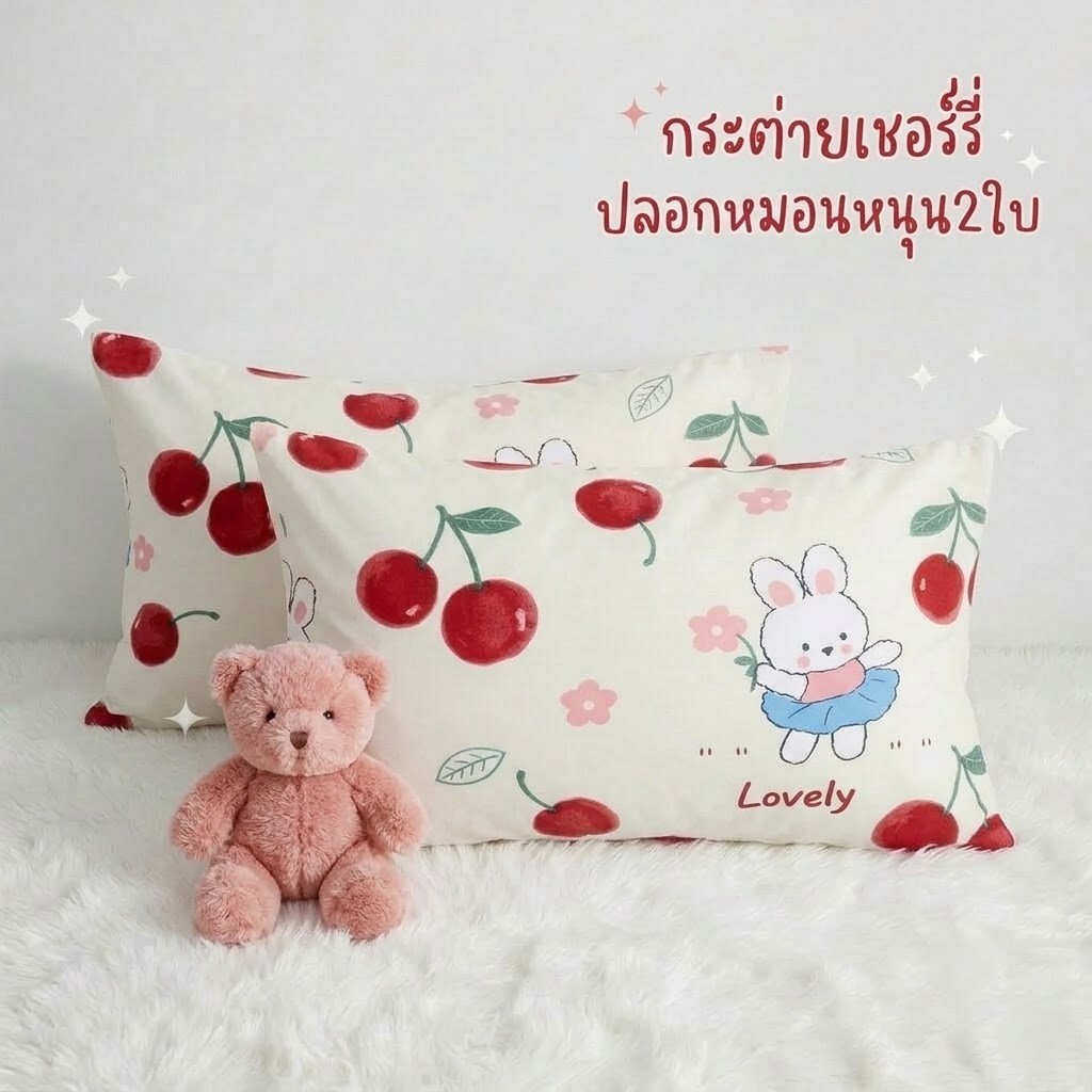 ปลอกหมอนหนุน2ใบ ลายน่ารัก เนื้อผ้าโพลีเอสเตอร์ สีสวย สีสด