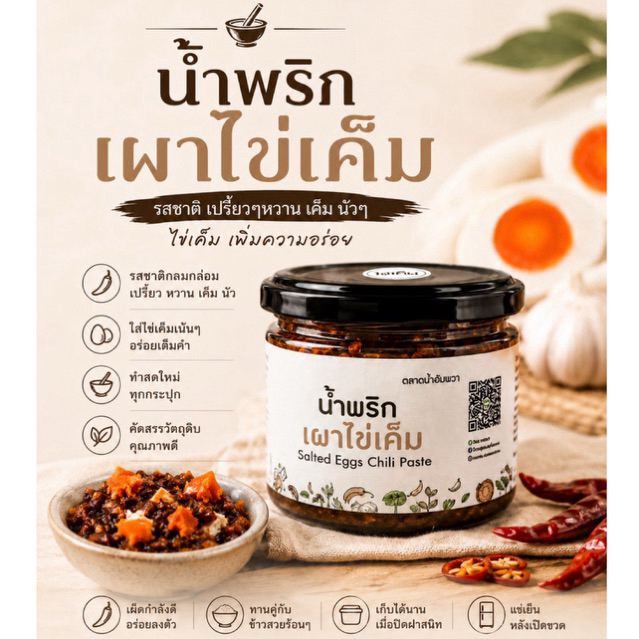 น้ำพริกเผาไข่เค็ม ไข่เค็มเน้นๆ สูตรโบราณ  รสชาดสามรส ออกหวานค่ะ