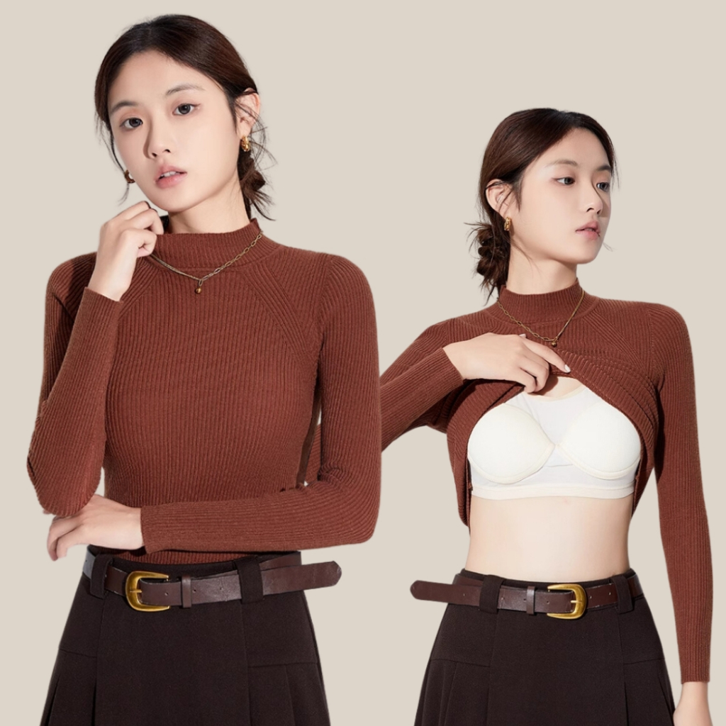 WsimpleBra | Elsa Wool Sweater เสื้อสเวตเตอร์ คอเต่า แขนยาว เสื้อกันหนาวผ้าวูล เสื้อมีบราในตัว