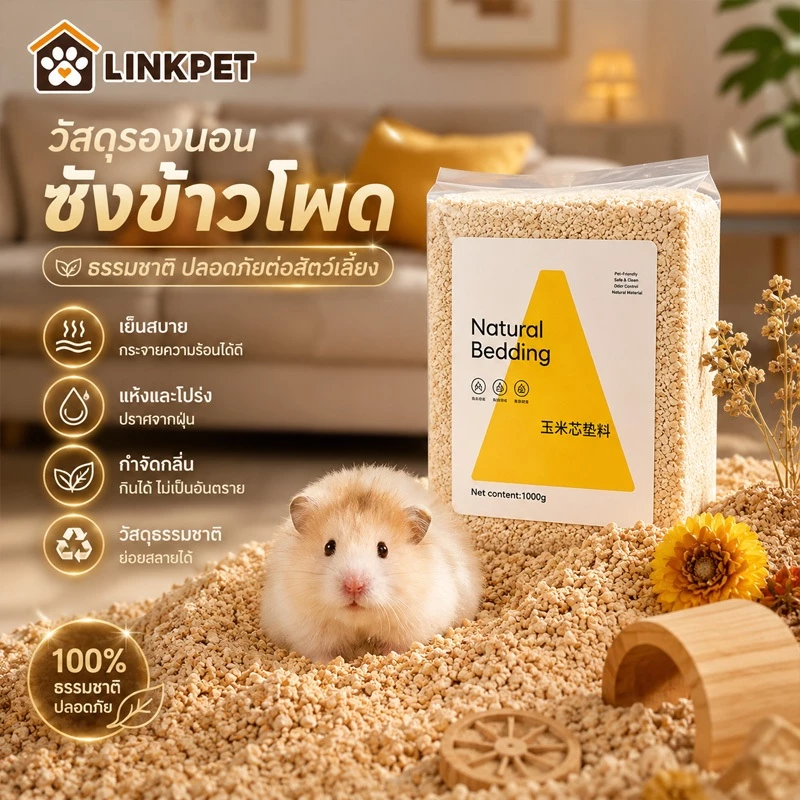 รองกรงแฮมสเตอร์ รองกรง รองกรงซังข้าวโพด 1kg แห้งและปราศจากฝุ่น เย็นและเย็น วัสดุธรรมชาติ กินได้
