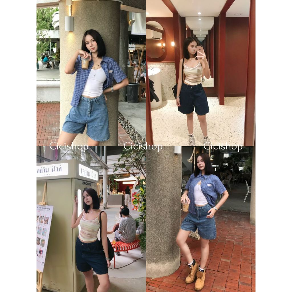 Cicishop(0567-1) กางเกงยีนส์ขาสั้นทรงบอย ผ้ายีนส์เนื้อดี ใส่สบาย ไม่สั้นจนเกินไป สไตล์เกาหลี