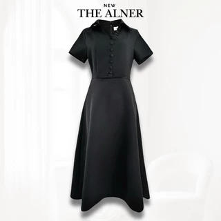 Thealner- AN474 (เดรสดำคอปกแขนสั้นแต่งกระดุมเล็ก)