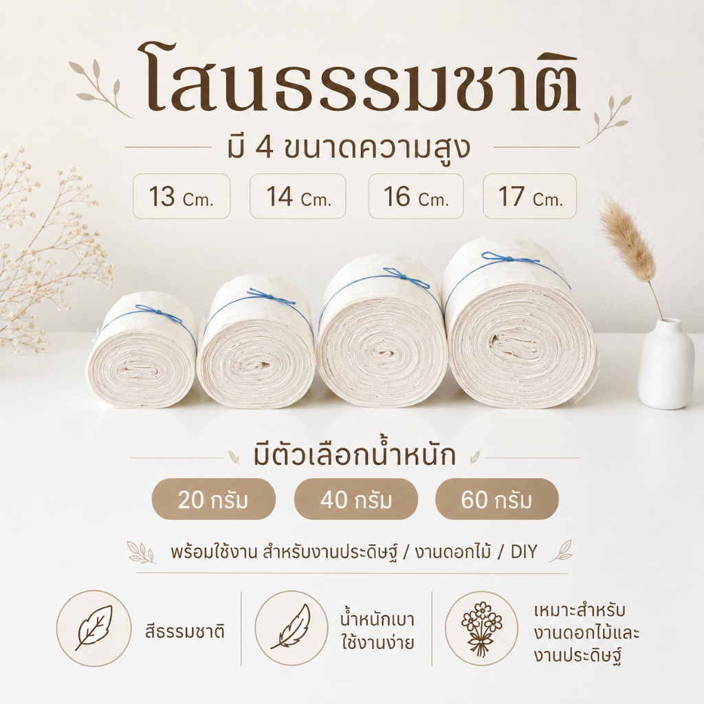 แผ่นโสนขาว แผ่นโสนสีธรรมชาติสำหรับงานประดิษฐ์คัดพิเศษ โสนแผ่นพับกลีบกระพุ้ง
