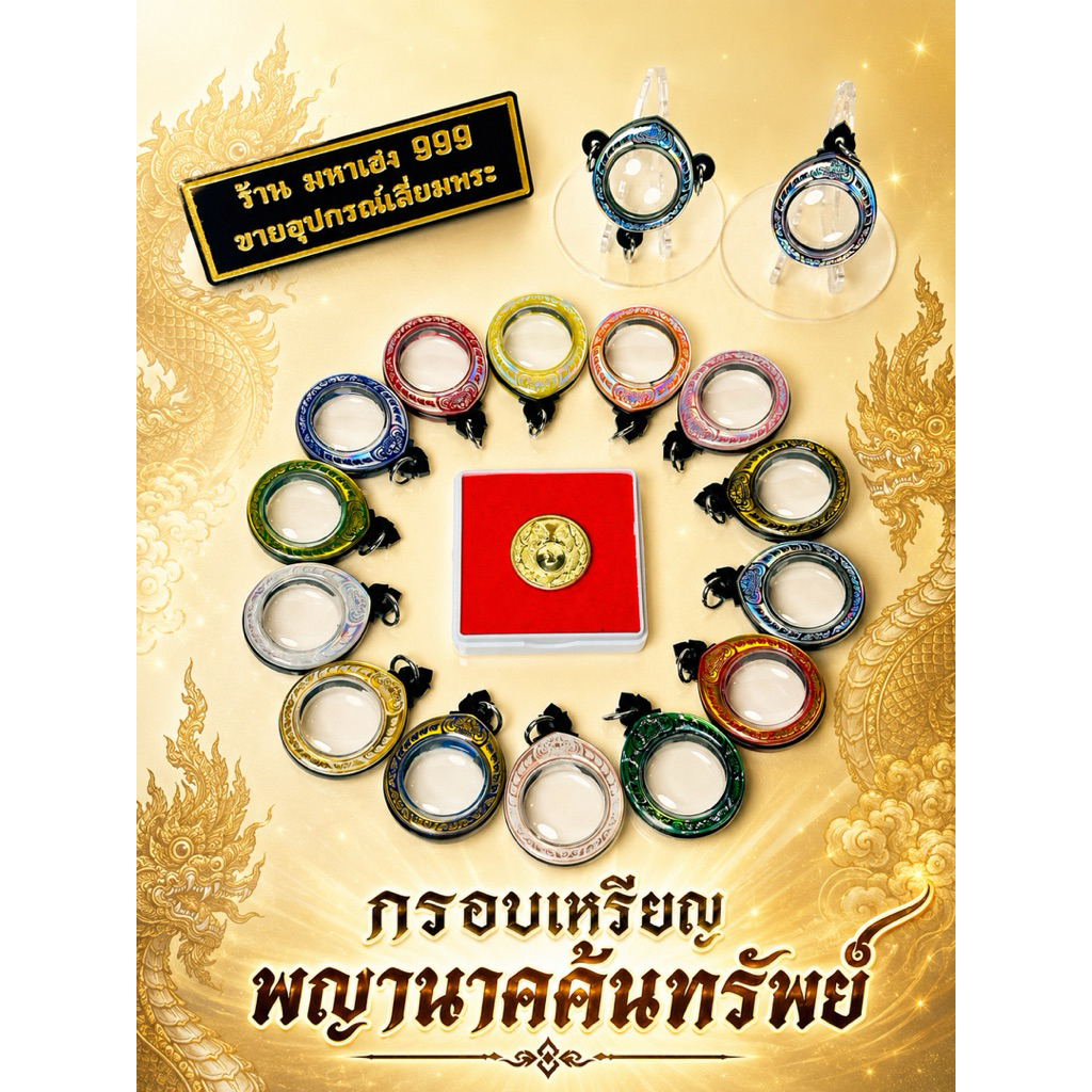 กรอบพระสำเร็จวงกลม ใส่เหรียญ พญานาคค้นทรัพย์ ขนาดพระ 2.5x2.5 cm. จัดสร้างโดย ฅนขลัง คลังวิชา สินค้าพร้อมส่ง