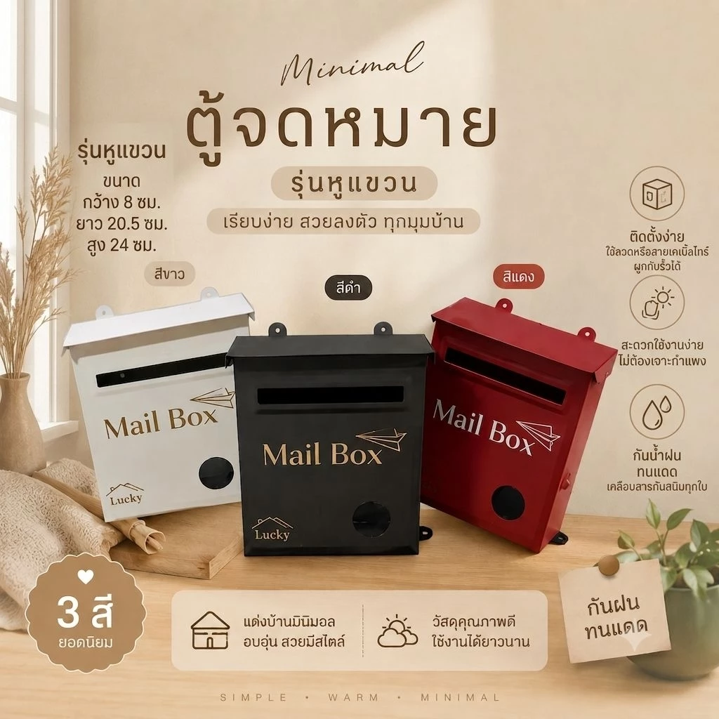 ตู้จดหมาย มินิมอล ทันสมัย💌รุ่นหูแขวน ติดตั้งง่าย⛈️กันฝน🌞ทนแดด สำหรับบ้านและคอนโด
