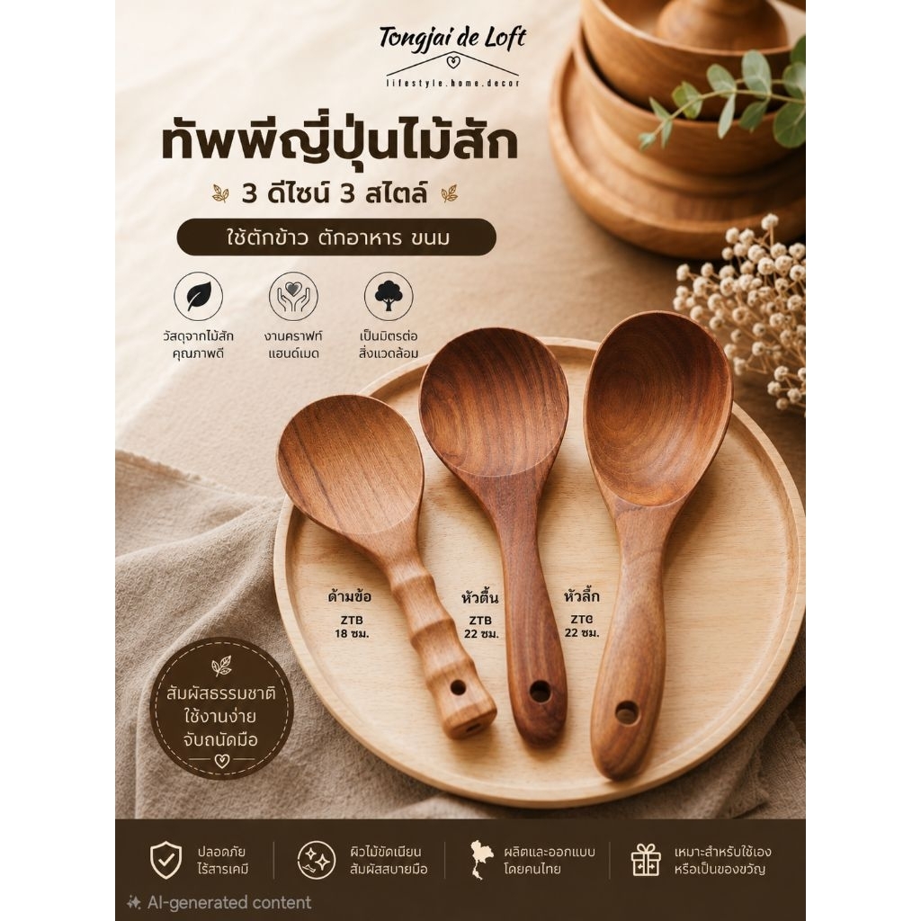 🔥🔥ขายดีรัวๆ ทัพพีญี่ปุ่น ไม้สักทอง ทัพพีตักข้าว ทัพพีไม้สัก