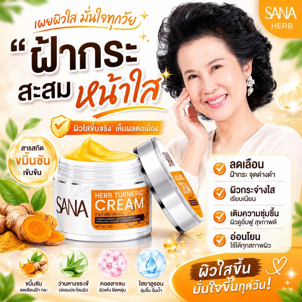 ครีมขมิ้น ซาน่าเฮิร์บ SANA ฝ้า กระ สิว ผิวอักเสบ หน้าเด็ก หน้าขาวใส  ขนาด 5 กรัม