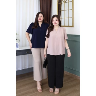 ตัวกว้างพลัสไซส์ เสื้อชีฟอง สาวอวบ คอปีนแขนระบาย ชีฟองเนื้อดี มีน้ำหนัก ทิ้งตัว ไม่บาง ชีฟองพลัสไซส์ S490-0064