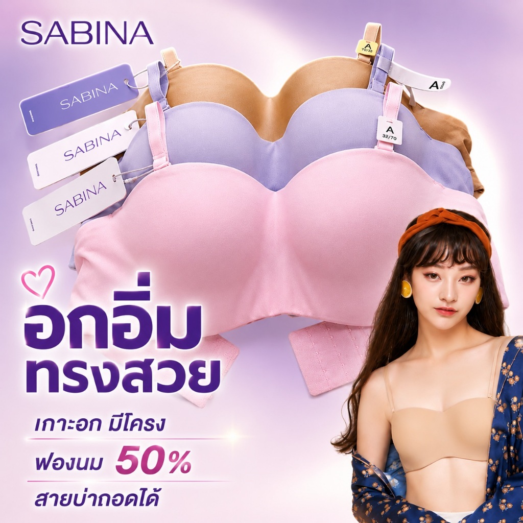 ✅เกาะอก ฟองนม50% ** SABINA เกาะอก (มีโครง) ฟองนม50% BODYBRA SOFTDOOMM ❤️ 4013