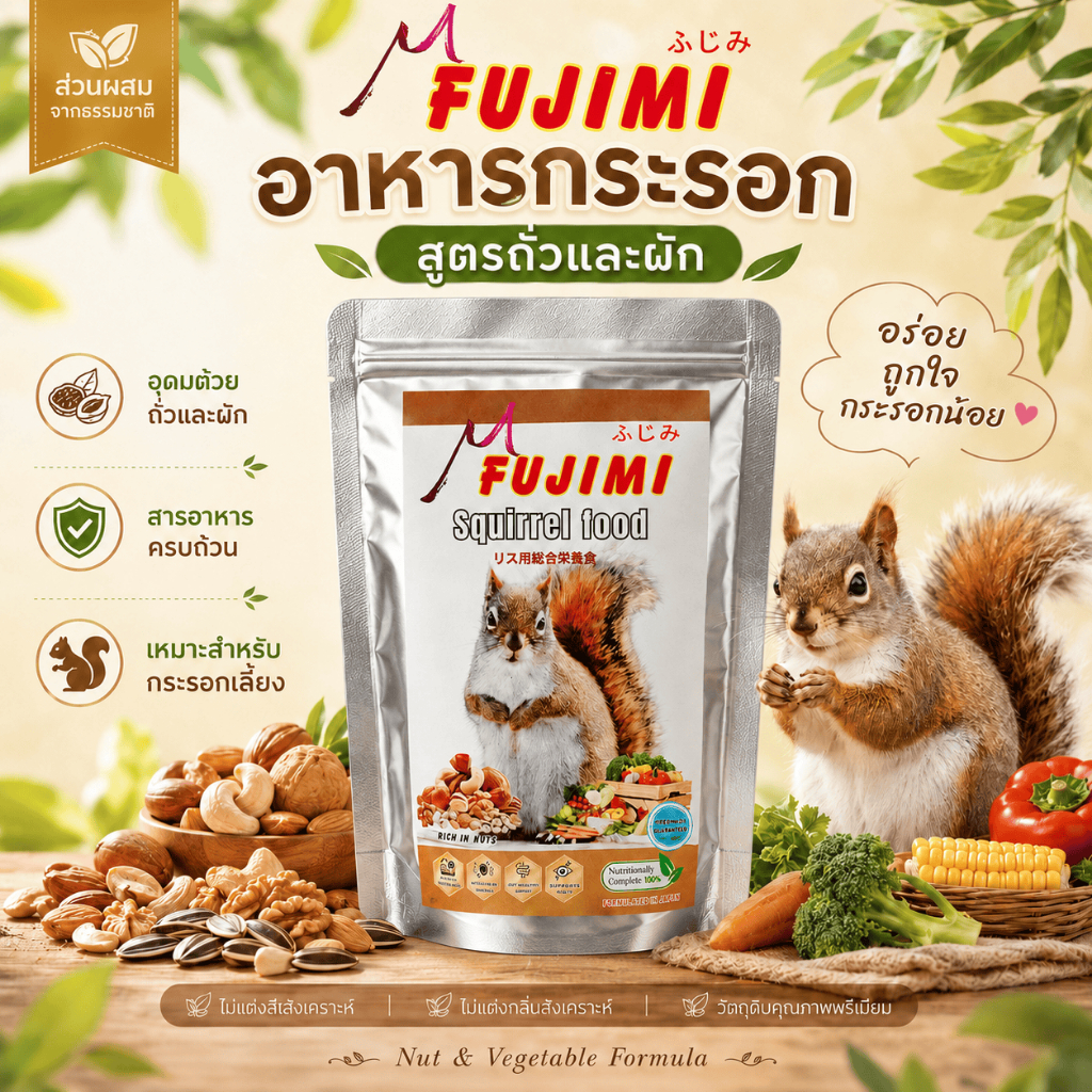 FUJIMI อาหารกระรอก สูตรถั่วและผัก อาหารเม็ดสำหรับกระรอก ส่วนผสมจากธรรมชาติ