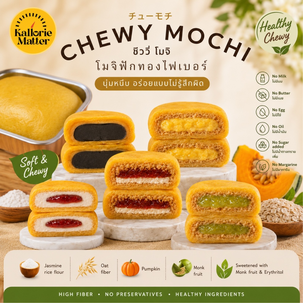 Chewy Mochi (โมจิโอ๊ตไฟเบอร์ฟักทอง) เจ คลีน ขนมคลีน รถเย็น!