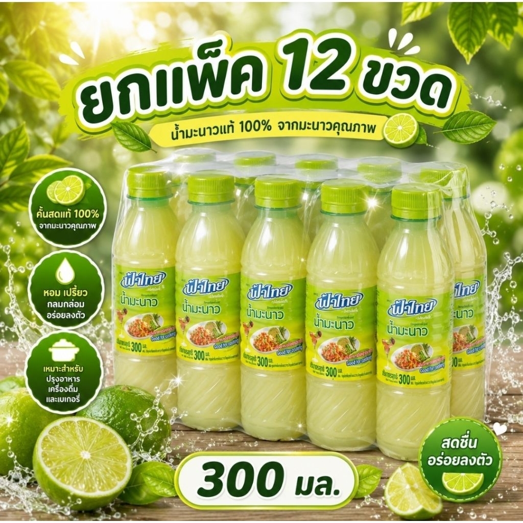 [ยกแพ็ค]น้ำมะนาว ฟ้าไทย ปริมาณ300 500 700มล.