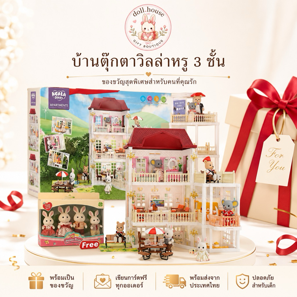 Doll.house บ้านพักตากอากาศ Apartments 3 ชั้น พร้อมครอบครัวและเฟอร์นิเจอร์ครบชุด