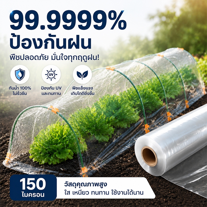 พลาสติกโรงเรือน ฟิล์มเรือนกระจก คุม โรงเรือน หน้ากว้าง 3/5 เมตร uv7% ขนาดพลาสติกPE หนา120/150ไมครอนป