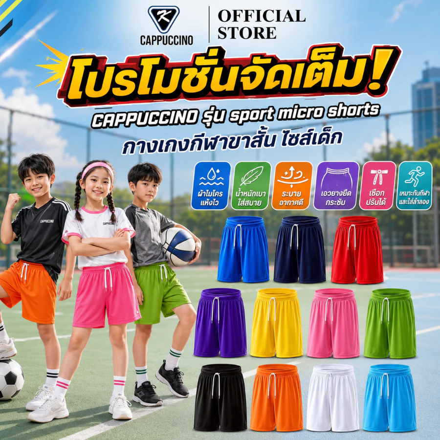 CAPPUCCINO รุ่น sport micro shorts กางเกงกีฬาขาสั้น ไซส์เด็ก