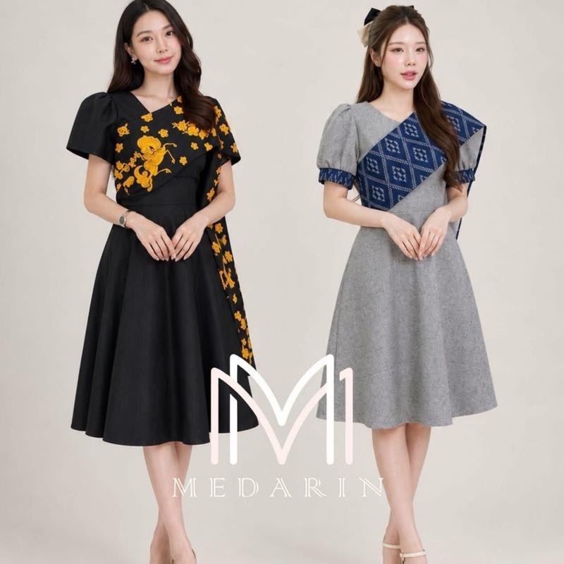 Medarin-B91,B177 ชุดเดรสกั้กสีดำล้วนแต่งสไบ กระโปรงย้วย รูปที่ 2