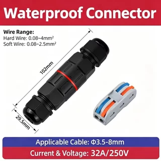 ข้อต่อกันน้ำ ขั้วต่อสายไฟกันน้ำ คอนเนคเตอร์กันน้ำ IP68 outdoor 2P 3P Waterproof Connector กันฝน กันแดด WWC68