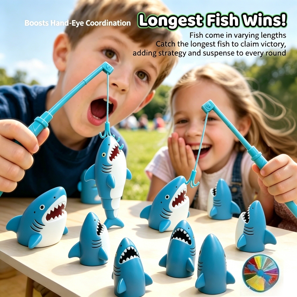 เกมตกปลายืดได้ 3D ปลา การแข่งขันโชค ของเล่นโต้ตอบสำหรับเด็กชายหญิง Retractable Fishing Rod Battle Game ชุดของเล่นตกปลา พ