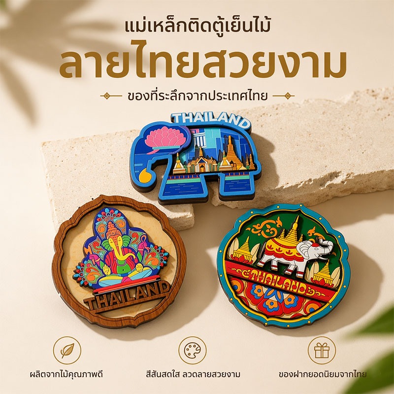 3D แม่เหล็กติดตู้เย็น แม่เหล็กไม้ แม่เหล็กติดตู้เย็นรูปช้าง ของที่ระลึก แต่งบ้าน Thailand Souvenir แม่เหล็กติดตู้เย็นน่า