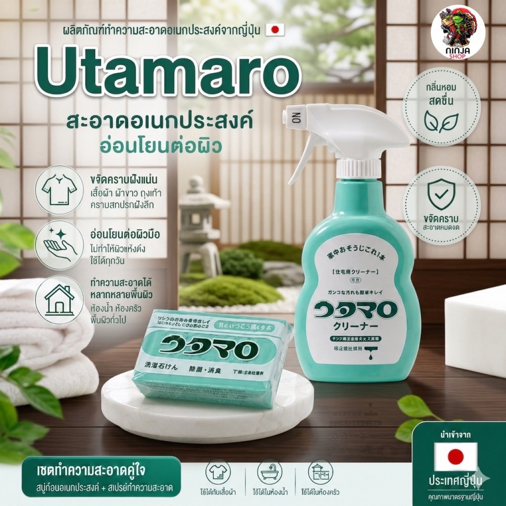 Utamaro สบู่ซักผ้าขาวญี่ปุ่น และน้ำยาทำความสะอาด