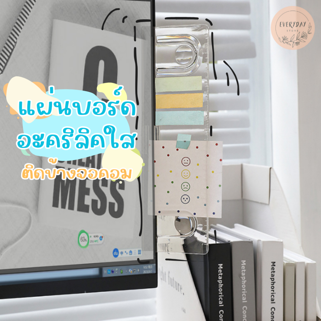 แผ่นบอร์ดอะคริลิคใส ติดข้างจอคอม หนีบกระดาษพิมพ์รายงาน อเนกประสงค์ จัดระเบียบโต๊ะทำงาน