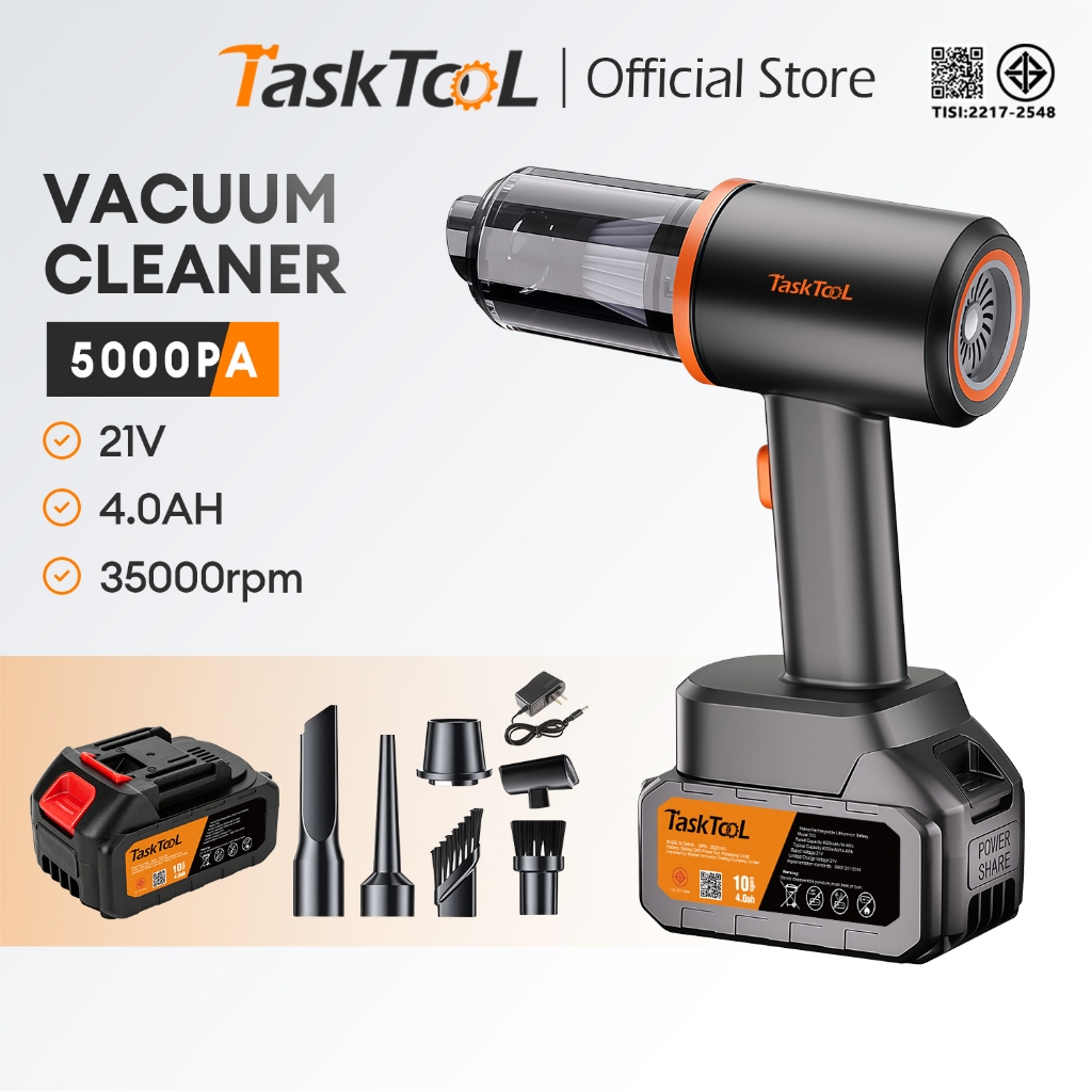 TASKTOOL TISI มาตรฐาน เครื่องดูดฝุ่นแบตเตอรี่ลิเธียม 21 โวลต์ เครื่องดูดฝุ่นไร้สาย เครื่องดูดฝุ่นในรถ เครื่องดูดฝุ่นขนา