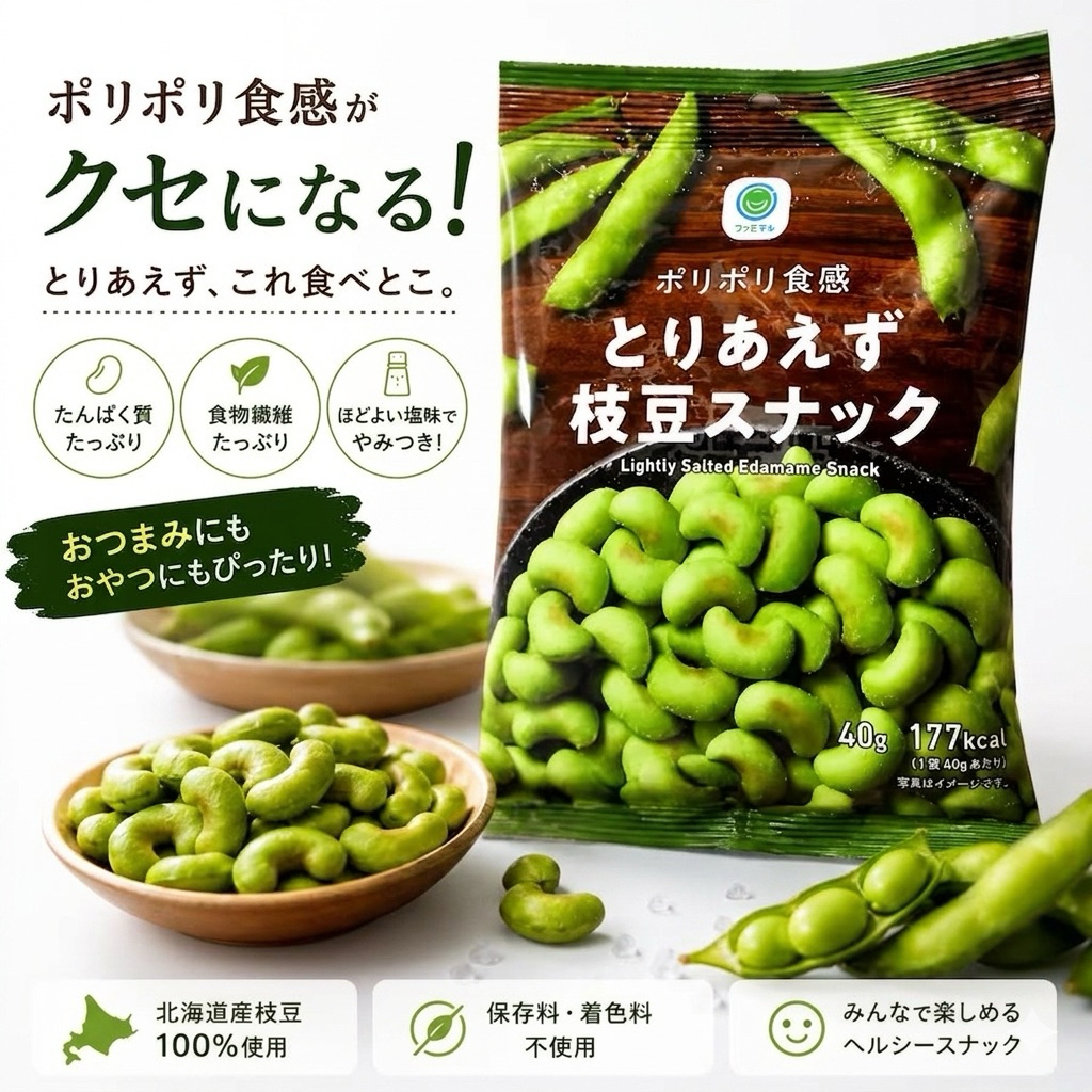 ขนมถั่วแระญี่ปุ่นอบกรอบ 🫛 Famimaru Lightly Salted Edamame Snack