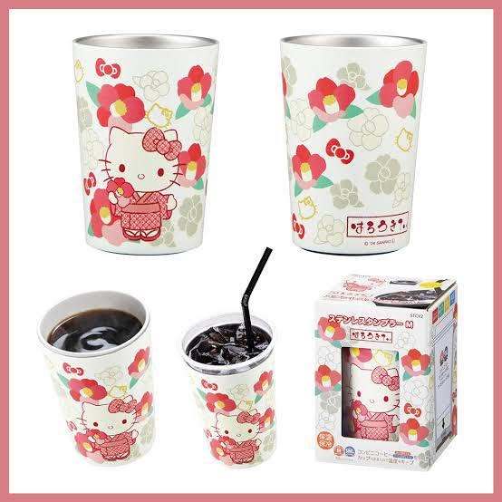 แก้ว 2 way sanrio แก้วน้ำสแตนเลสลาย Hello Kitty ,My melody ลวดลายกิโมโนและดอกสึบากิสุดน่ารัก