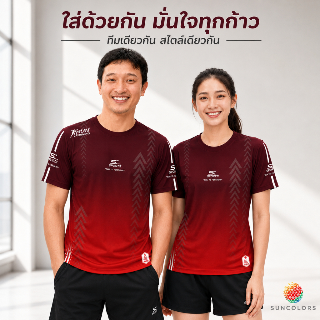 Suncolor เสื้อกีฬา RUN01 สีน้ำตาลแดง เสื้อวิ่งทีม ผ้าไมโคร ระบายอากาศ แห้งไว ใส่ออกกำลังกาย S-4XL