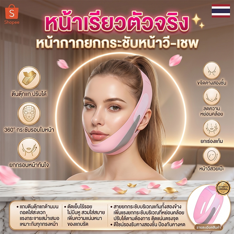 🔥【จัดส่งเร็ว】ยกกระชับหน้าเรียว หน้ากากยกกระชับผิว ระบายอากาศได้ ลดคางคู่ ไม่เปลี่ยนรูปง่าย ก่อนออกเดท ก่อนนอนใช้ที่บ้าน