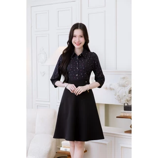 เดรส ALERT BRAND คอปกพิมพ์ลายดอกมินิ มินิมอลเกาหลีเกาใจ ตัดกับกระโปรงพื้น ช่วงอกเป็นกระดุมเปิดได้จริง