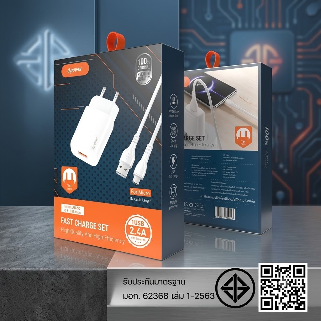 d-power ชุดอะแดปเตอร์ชาร์จเร็ว 2.4A รุ่น AU-50 ปลั๊กไทย มอก.62368-1 เหมาะสำหรับมือถือรุ่นธรรมดาและอุปกรณ์ทั่วไป