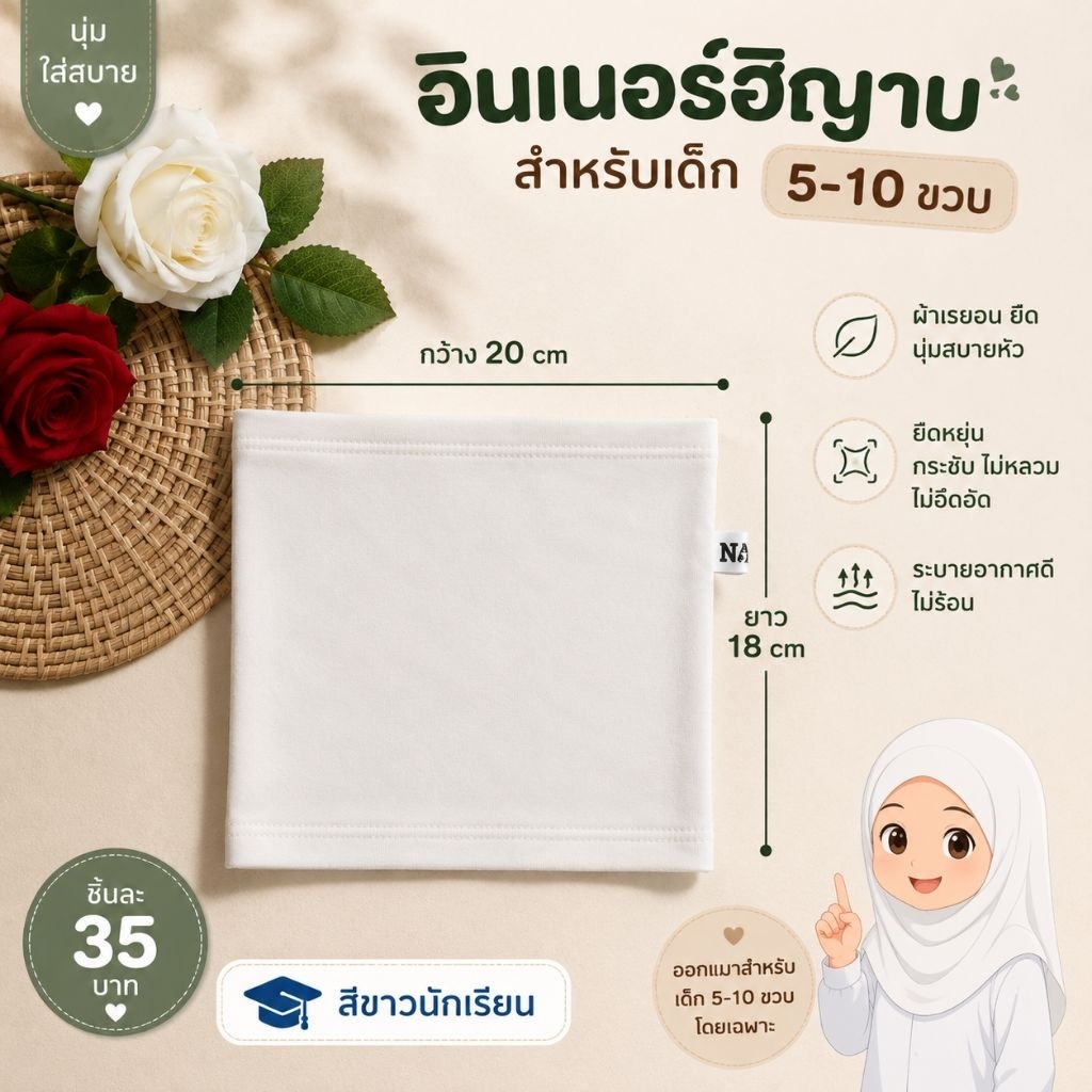 อินเนอร์หัว หมวกในฮิญาบ สำหรับเด็ก 5-10 ขวบ