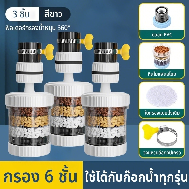 หัวต่อก๊อกกรองน้ำ หมุนได้ 360° ชั้นกรอง 6 ชั้น กันน้ำกระเด็น หัวกรองก๊อกน้ำ ไส้กรองน้ำ ระบบน้ำ(รุ่นใหม่)