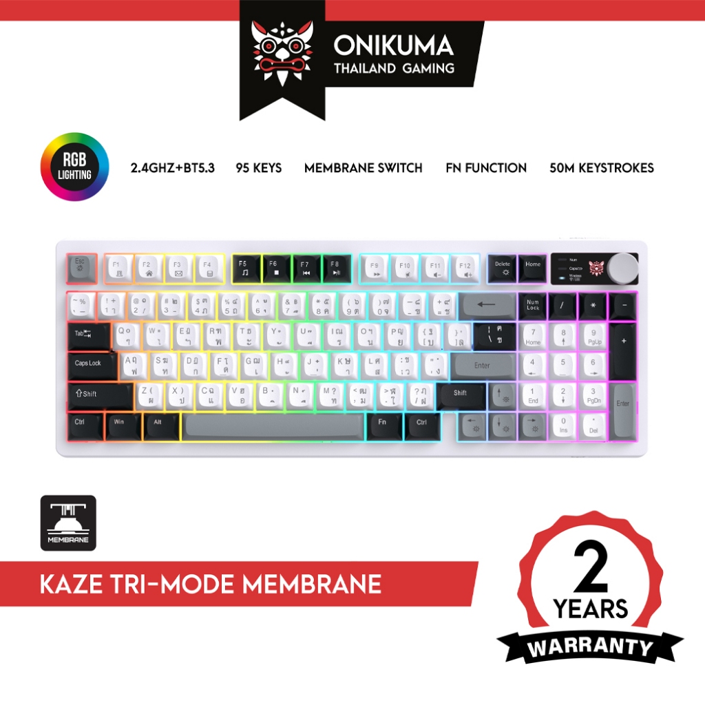 Onikuma Kaze Tri-Mode Membrane Keyboard คีย์บอร์ดเกมมิ่งปุ่มยาง Tri-Mode 2.4G + BT + USB