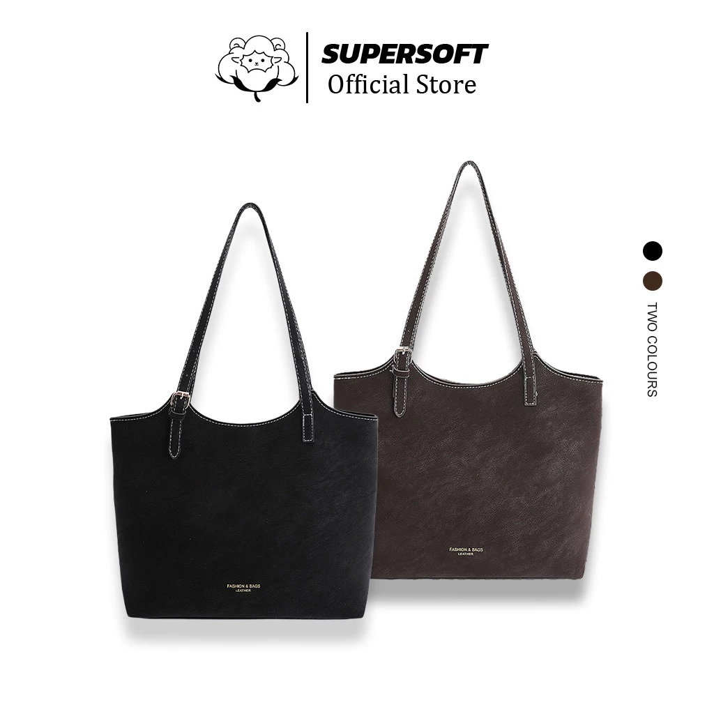 SUPERSOFT กระเป๋าสะพายไหล่ขนาดใหญ่ สำหรับผู้หญิง สีโดปามีนกระเป๋าโท้ตผู้หญิง กระเป๋าสะพาย ใต้วงแขนลําลองอินเทรนด์- กระเป