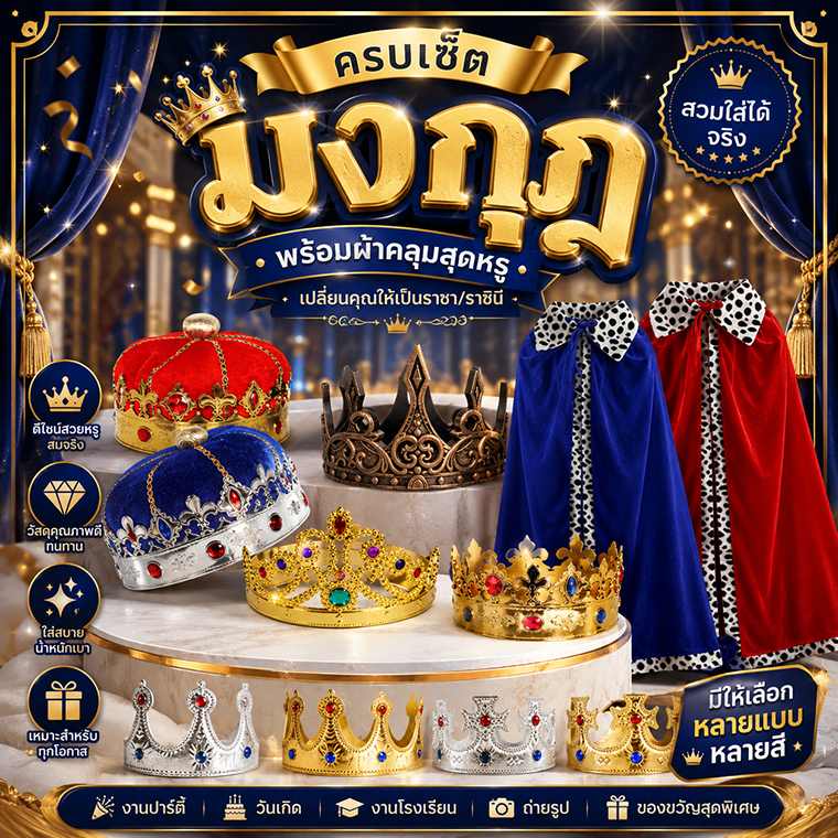 พร้อมส่ง มงกุฎเจ้าชาย มงกุฎราชา แสดงละครเวที แฟนซี
