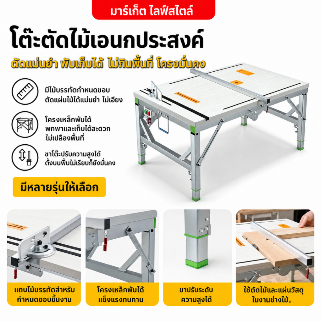 โต๊ะเลื่อยกลับด้านแบบพกพา พับยกได้ ขนาดเล็กพิเศษ เหมาะตัดแต่งไม้และงานตกแต่งหน้างาน