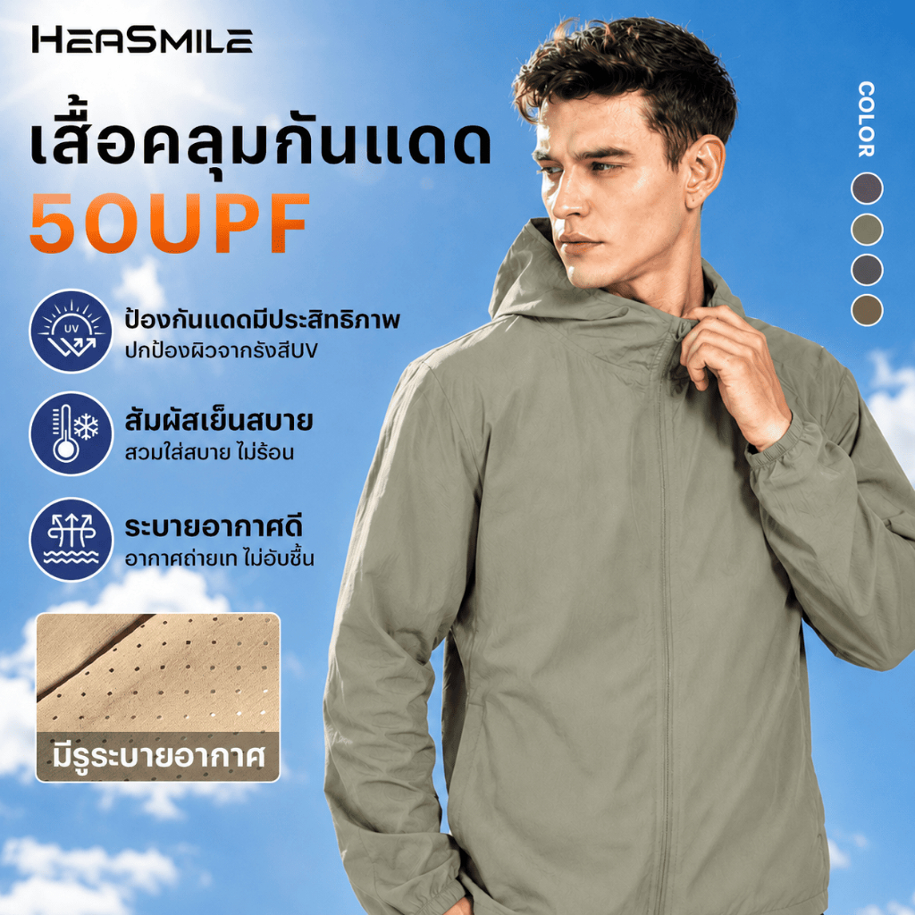HeaSmile เสื้อกันลม เสื้อกันแดด เสื้อกันuv ป้องกัน 50UPF+ ใส่สบาย ระบายอากาศ (M-LMFSPFY)