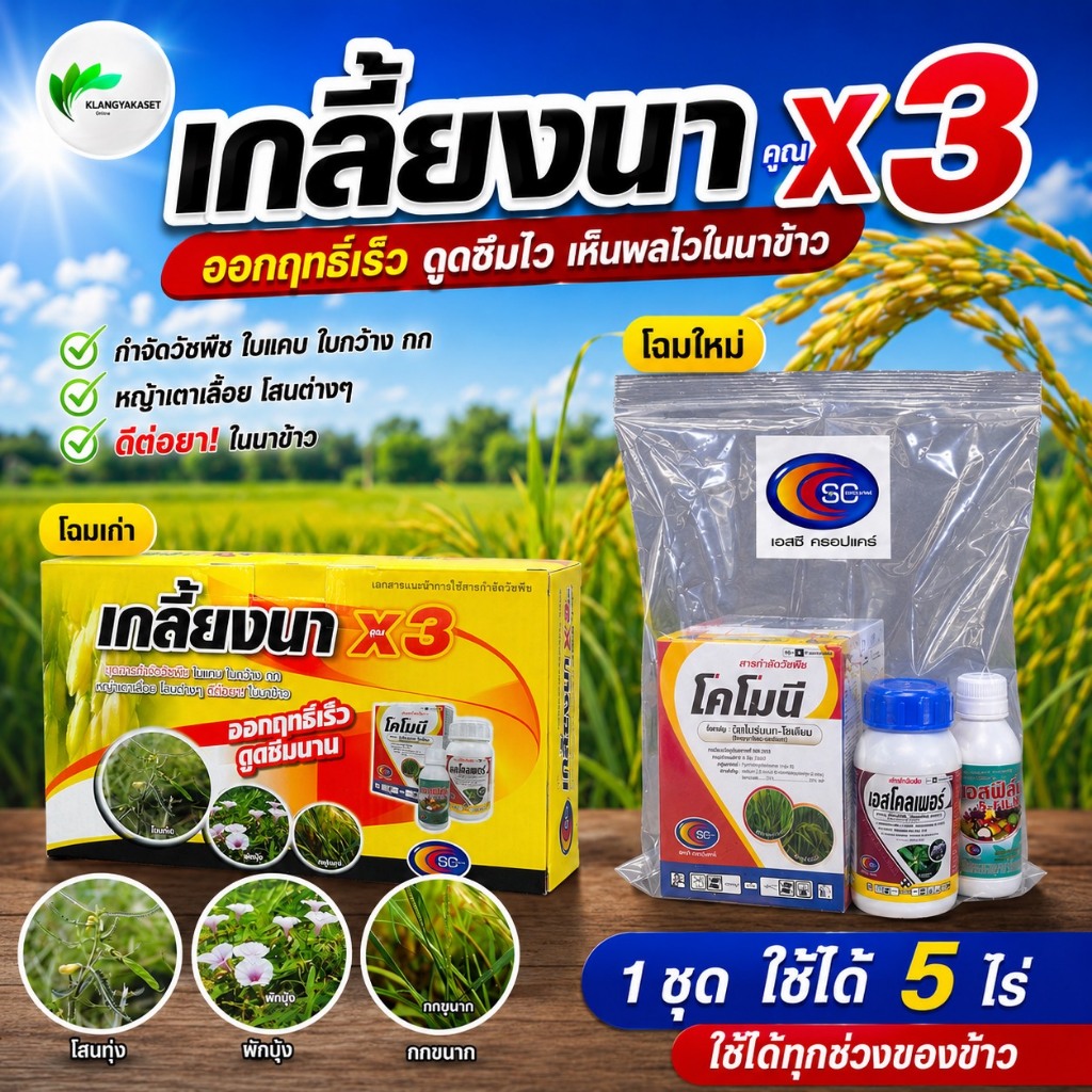 เกลี้ยงนาX3 1 ชุด 5 ไร่ #เกลี้ยงนา101กำจัดหญ้าข้าวนก กระดูกไก่ เซ้ง ไมยราบ ผักบุ้ง หญ้าเครือเถาว์