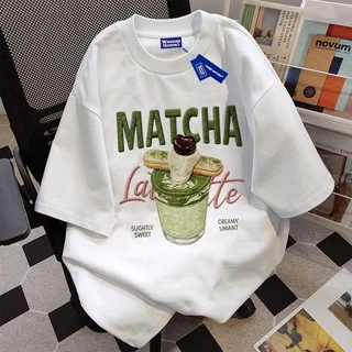 เสื้อยืดผู้ชาย​ เสื้อยืดโอเวอร์ไซส์ผู้หญิง​ เสื้อยืดสีฟ้าอ่อน Matcha Latte นิตติ้ง สไตล์Cute ฤดูร้อน 6.30