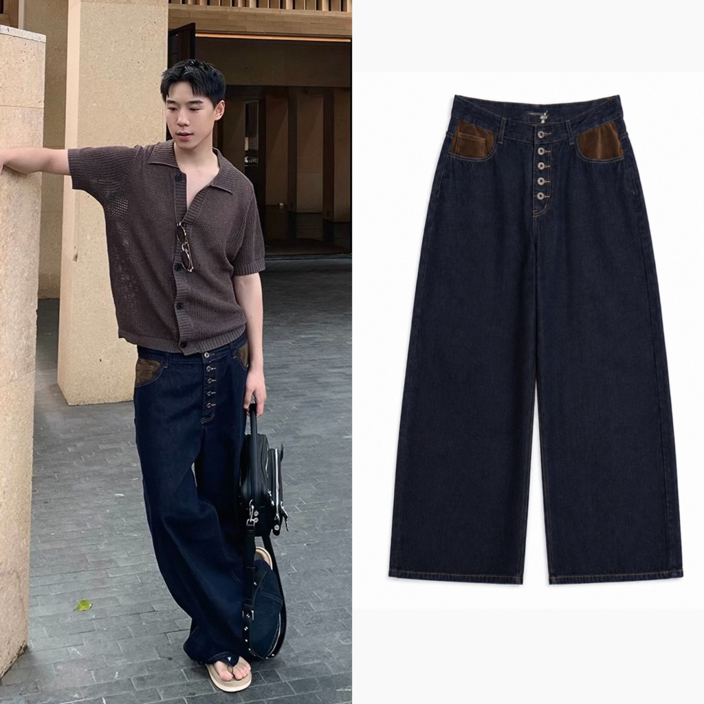 Button Frame Denim กางเกงยีนส์ทรงขากระบอก A6