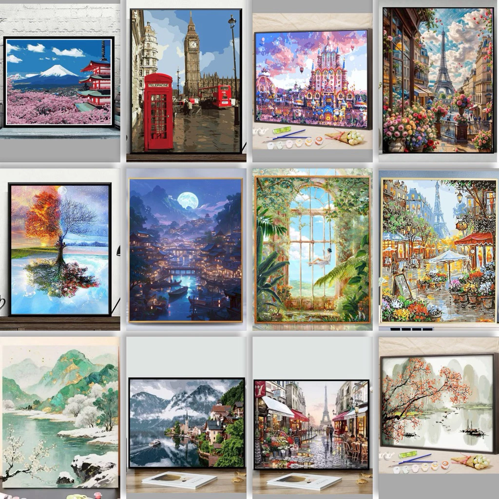 ระบายสีตามตัวเลข 40×50 พร้อมเฟรมไม้ (50 ลาย) | ของขวัญยอดฮิต งานศิลปะทำง่าย มือใหม่ก็ทำได้