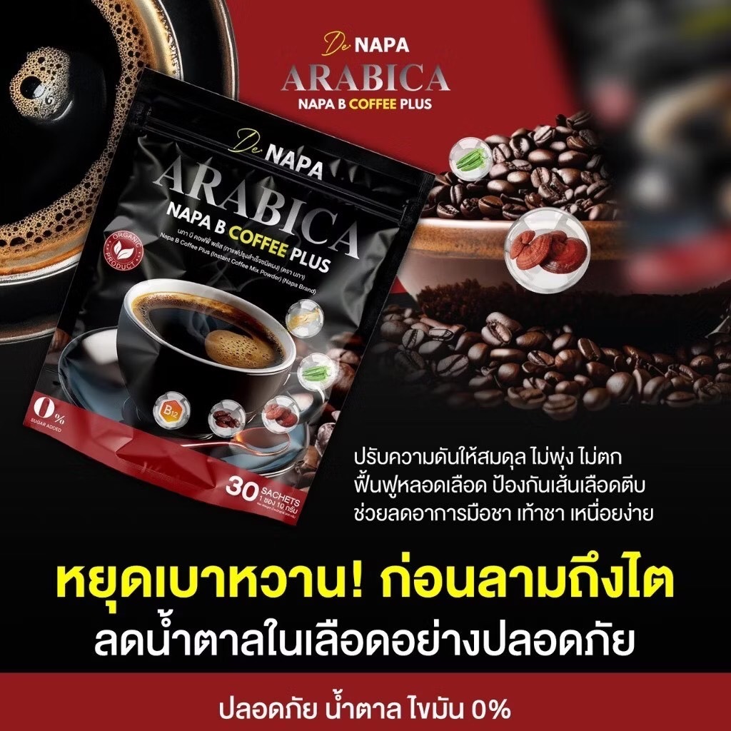 กาแฟดำ(สูตรใหม่) หยุดปวด หยุดเก๊า มือเท้าชา เบาหวาน ความดัน ทานได้ Napa B Plus Arabiga Black Coffee