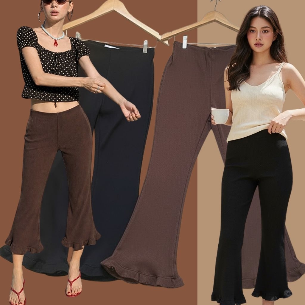 Capri Pants กางเกงเข้ารูป ขาระบาย มีซิปข้าง