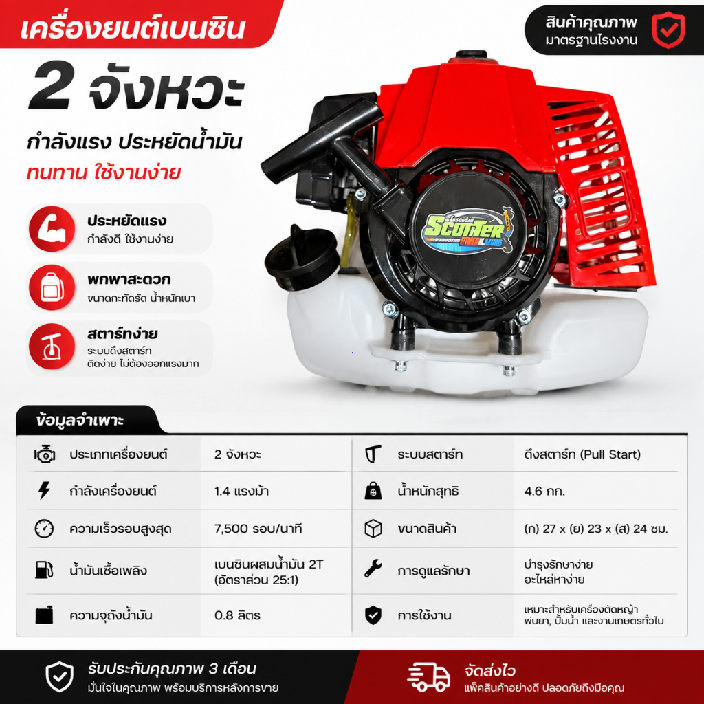 หัวเครื่องตัดหญ้า 63.3 CC ZX48F คอยล์ไฟปลดรอบ