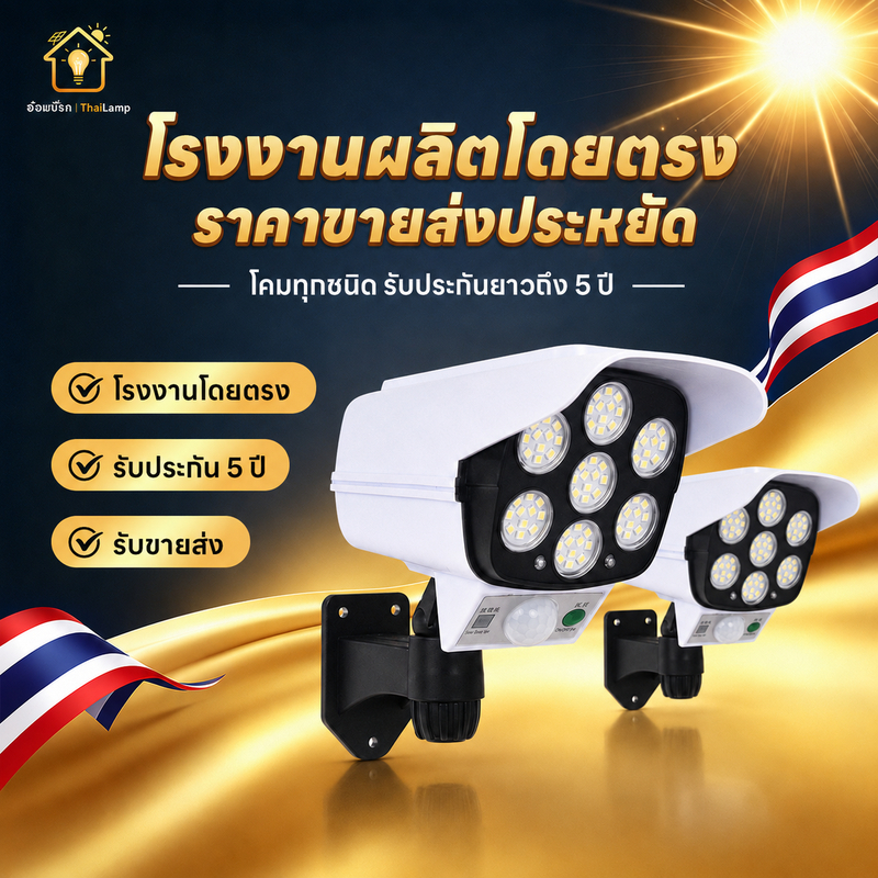 ไฟโซล่าเซลล์ ไฟติดผนัง 77LED Solar Light โคมไฟโซล่าเซลล์ สไตล์กล้องวงจรปิด ไฟเซนเซอร์อัตโนมัติ ไฟติดผนัง3โหมด