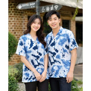 เสื้อฮาวายมัดย้อมคราม ใส่สบาย สีสวยมาก#พร้อมส่ง