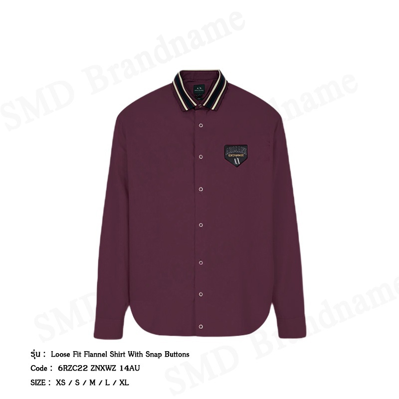 Armani Exchange เสื้อเชิ้ตแขนยาวผู้ชาย รุ่น A/X Loose Fit Flannel Shirt With Snap Buttons Code: 6RZC22 ZNXWZ 14AU