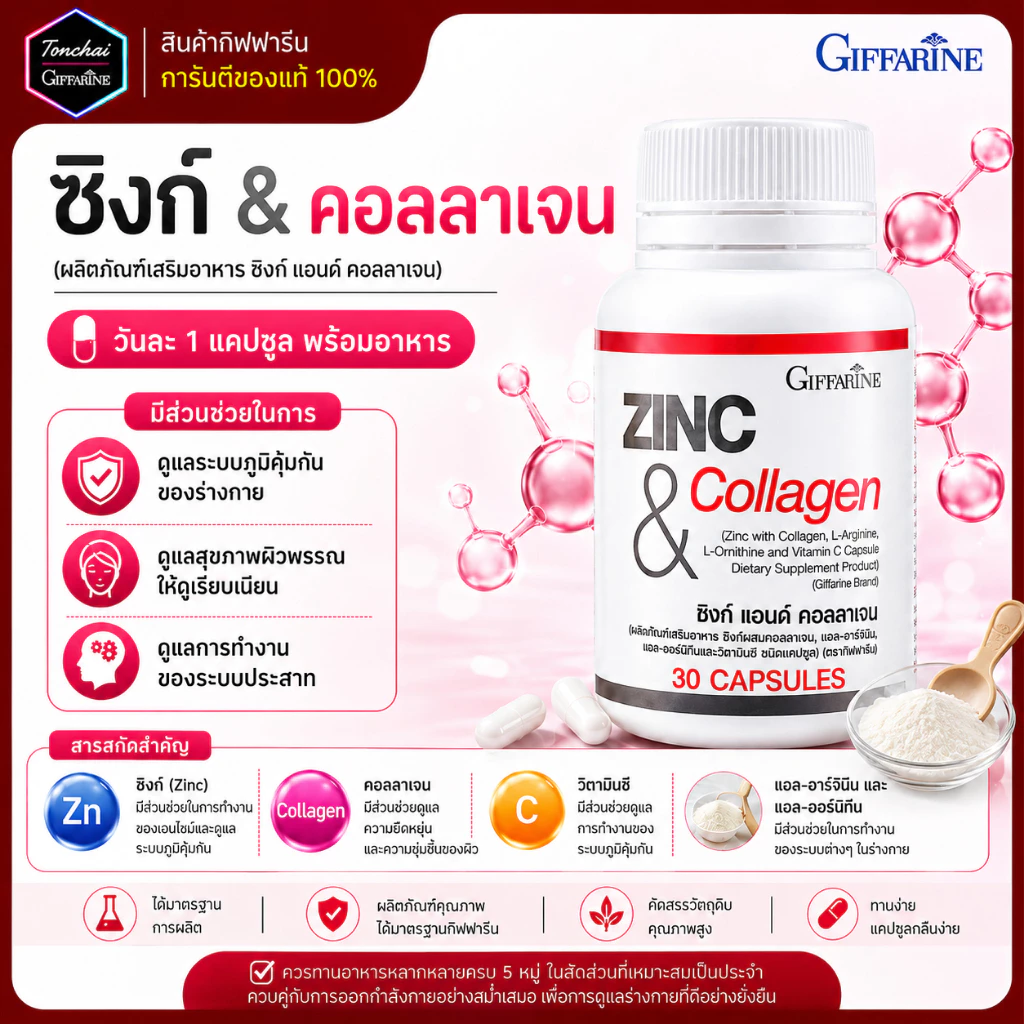 ซิงก์ คอลลาเจน ซิงก์กิฟฟสรีน ซิงค์ สังกะสี แอนด์ คลอลาเจน กิฟฟารีน ZINC COLLAGEN ผิวมัน เป็นสิว
